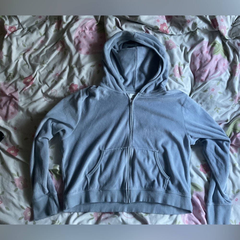 Aerie Soft Blue Zip-Up Cropped Jacket